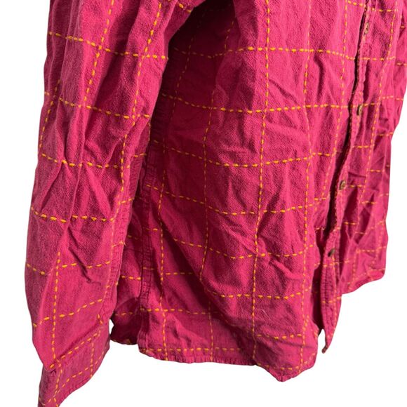The Territory Ahead Womens Pink Linen Embroidered Plaid Button Up Shirt Top XL - Picture 2 of 16